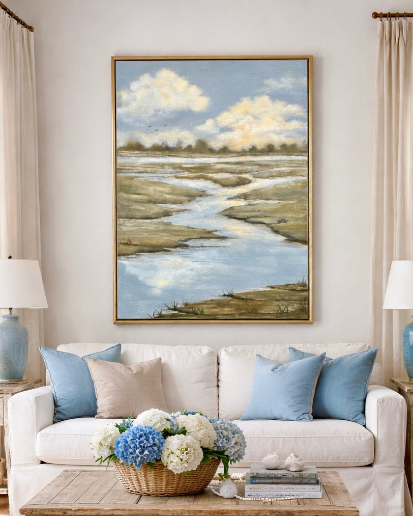 Reflections — full framed painting view by Sally Burroughs