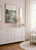 Floral Marsh — framed view in setting, acrylic on canvas in bronze floating frame by Sally Burroughs