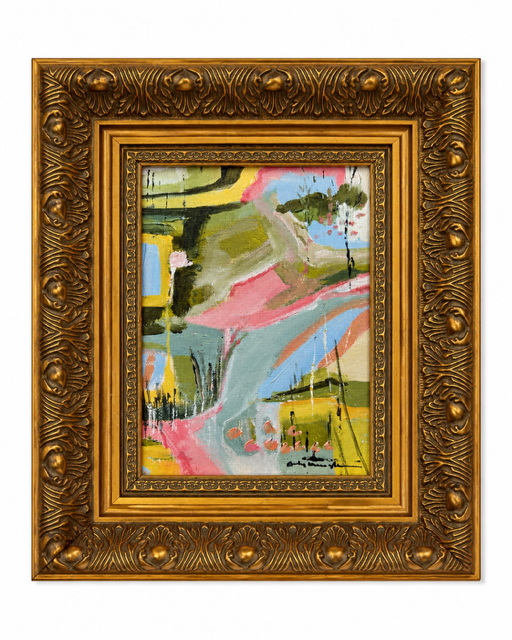 Harbour Island Fun in the Sun original acrylic painting by Sally Burroughs in a gold ornate frame