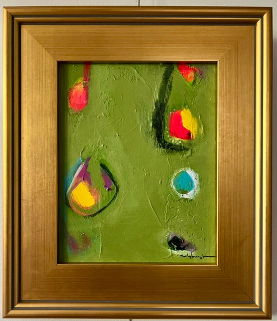 Putt Putt — full framed view, acrylic on canvas in plein air frame by Sally Burroughs