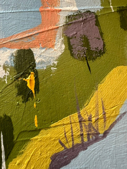 Detail shot of Dreaming of Eleuthera — dark green and yellow landscape marks