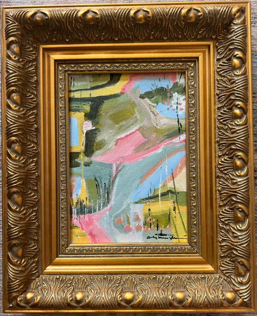 Detail shot of Harbour Island Fun in the Sun — pink and blue abstract forms