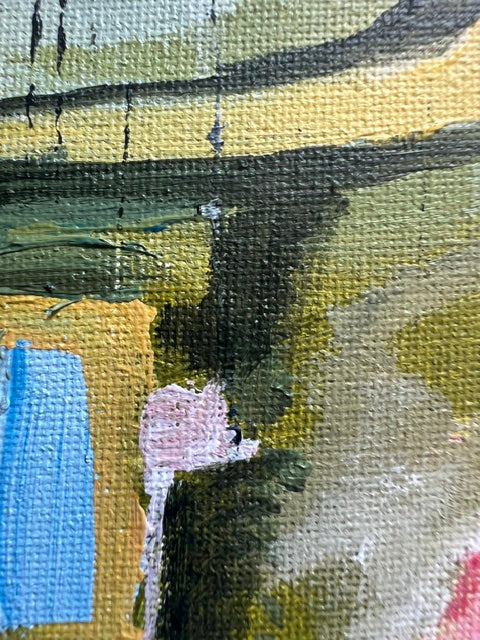 Detail shot of Harbour Island Fun in the Sun — olive and blue landscape marks