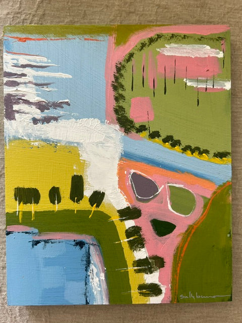Gregory Town full view — original acrylic on wood panel, signed by Sally Burroughs